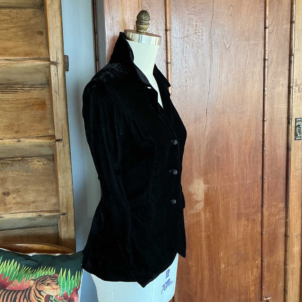 J. Jill Black Velvet Blazer with Grosgrain Knot Buttons and Detailing